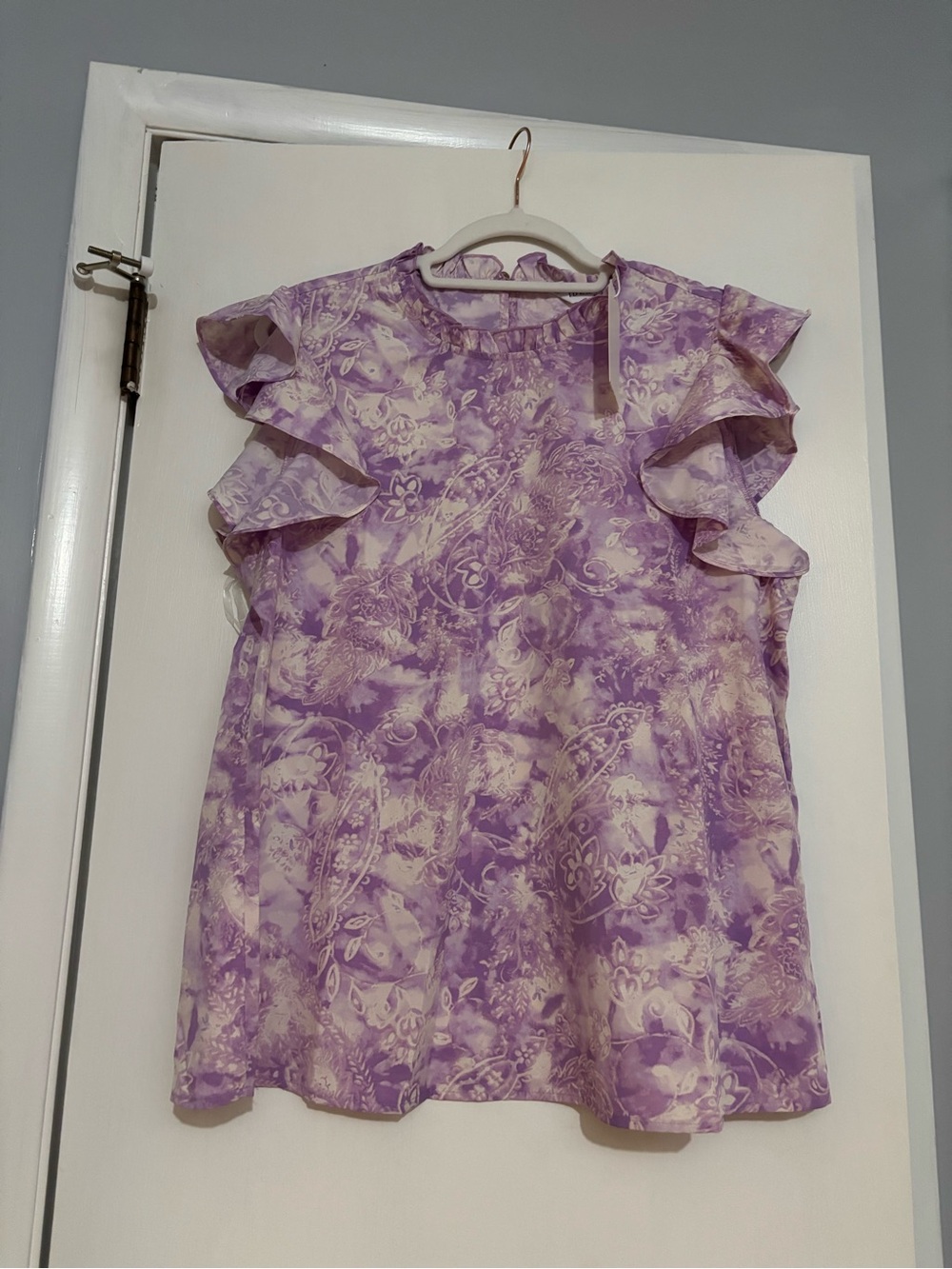 Emily Wonder Lavender Floral Ruffle Sleeve Blouse